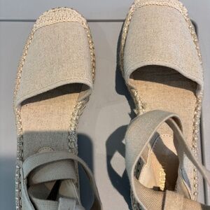 Beige Espadrille Flats with Ankle StrapSandals